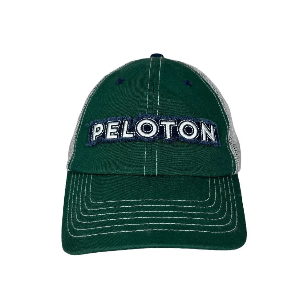 Peloton Green Navy Trucker Hat Adjustable Logo Spellout Mesh Spin Athleisure
